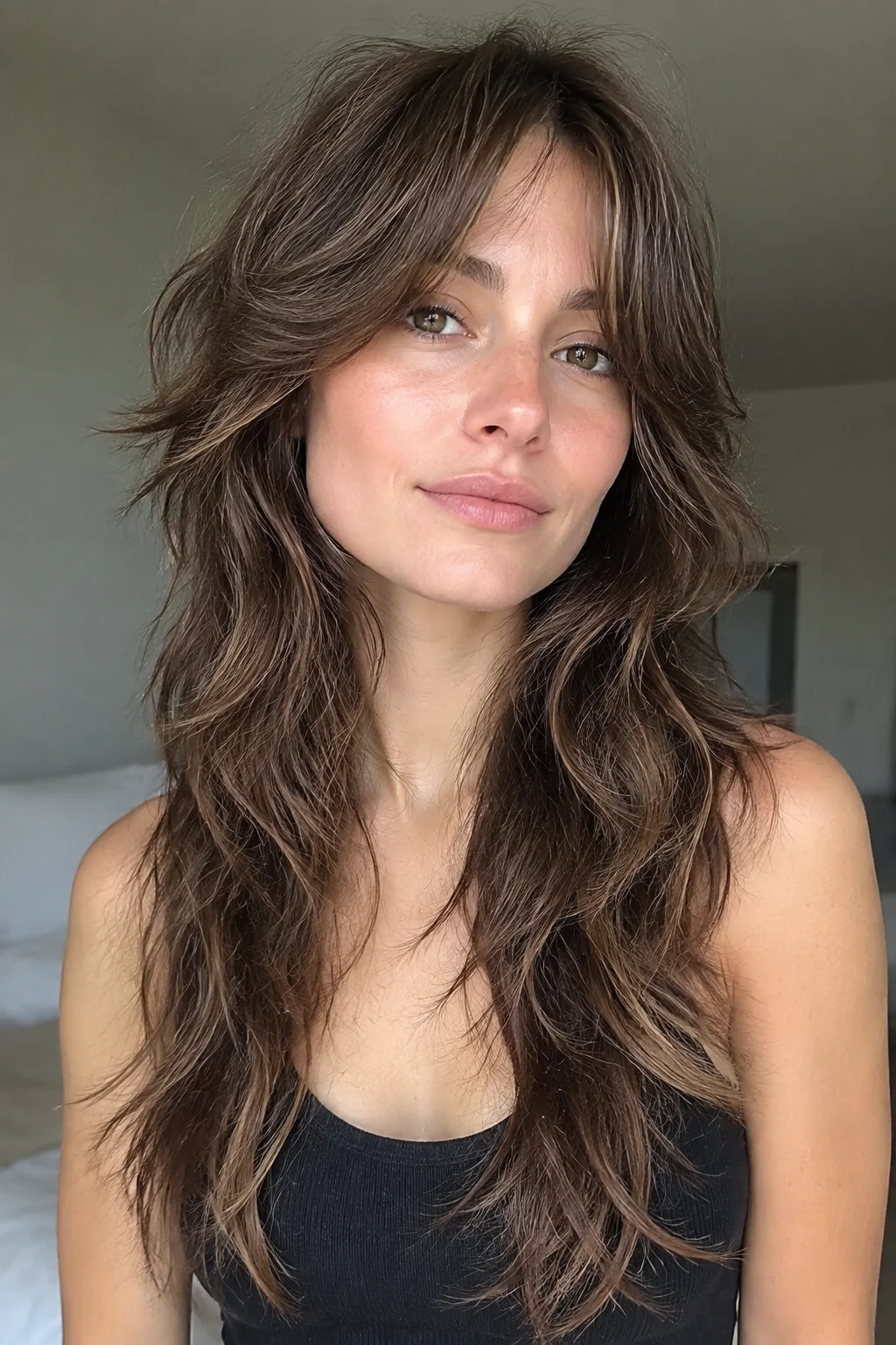 Textured Shullet-Leaning Long Wolf Cut with Split Fringe hairstyle