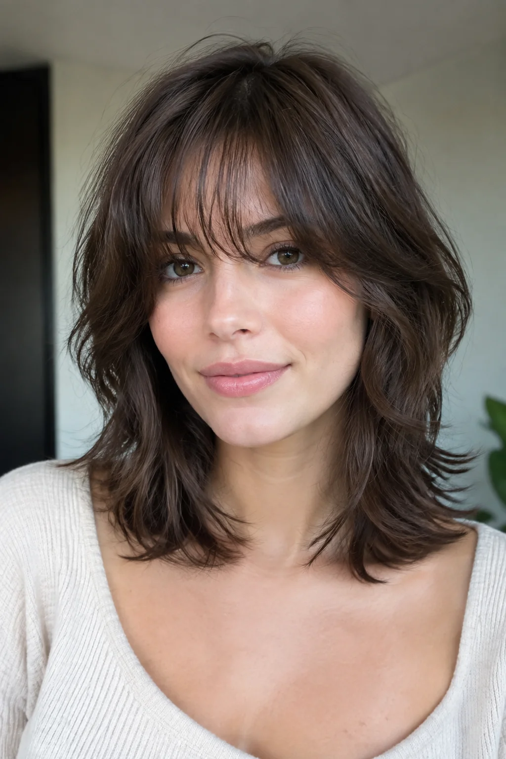 Wispy Bangs With Shaggy Collarbone Layers hairstyle