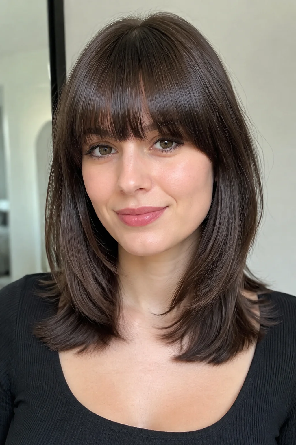 Blunt Bangs With Face-Framing Mid-Length Layers hairstyle