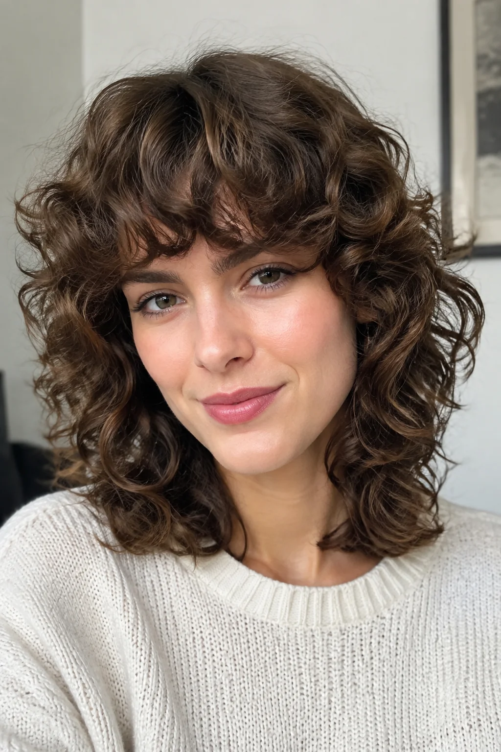 Curly Fringe With Dimensional Medium Layers hairstyle