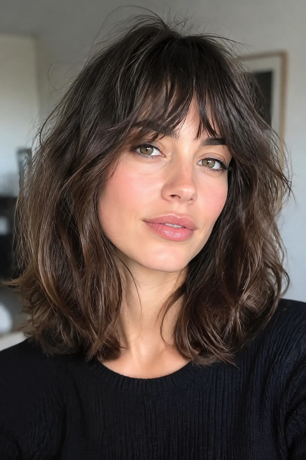 French Girl Bangs With Effortless Medium Layers hairstyle