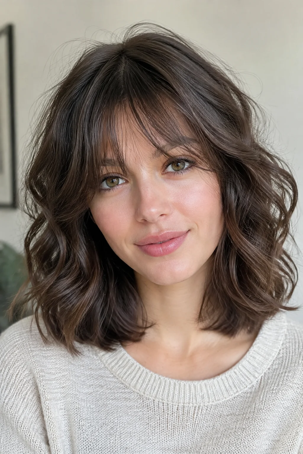 Feathered Air Bangs With Wavy Lob Layers hairstyle