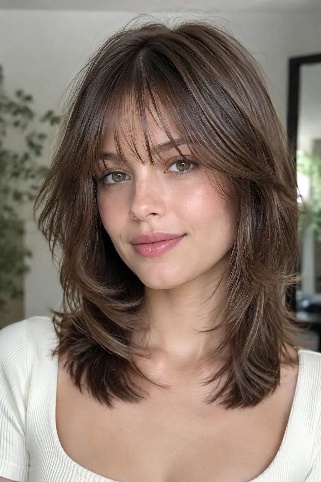 See-Through Bangs With Razor-Cut Medium Layers hairstyle