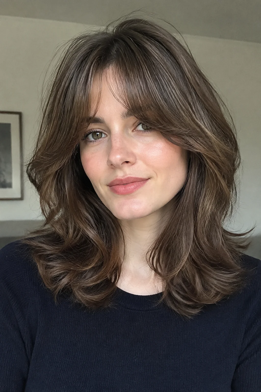 Long Curtain Bangs With Voluminous Bouncy Layers hairstyle