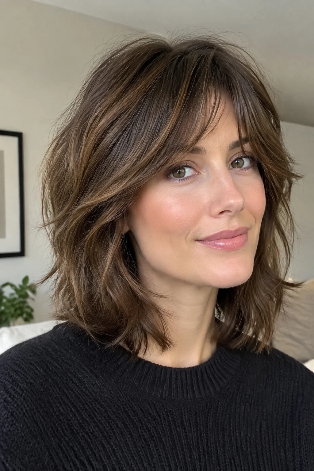 Shaggy Midi with Feathered Crown hairstyle