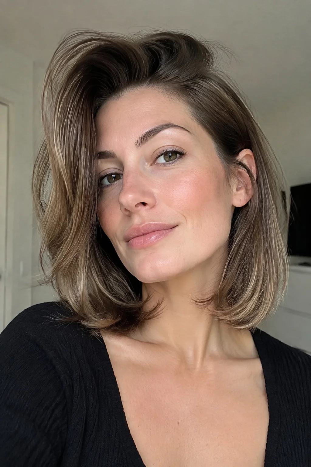 Deep Side-Parted Collarbone Cut hairstyle