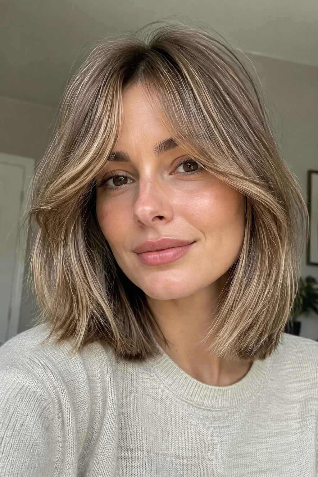 Wispy Curtain Bangs with a Soft Lob hairstyle