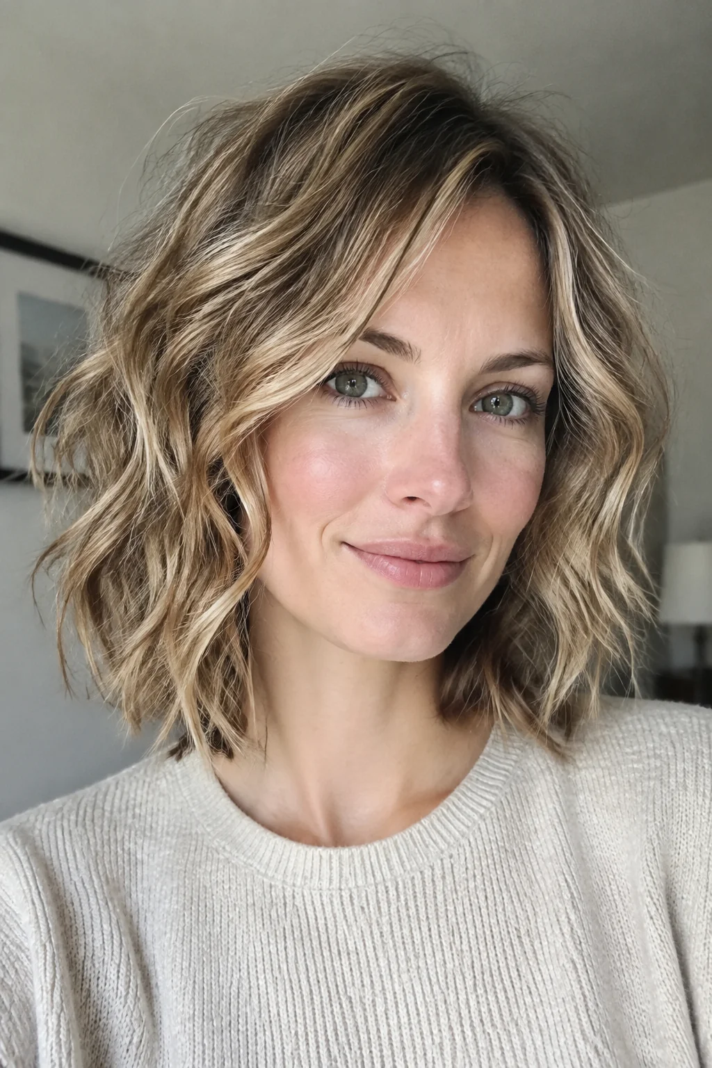 Choppy Texturized Midi Bob hairstyle