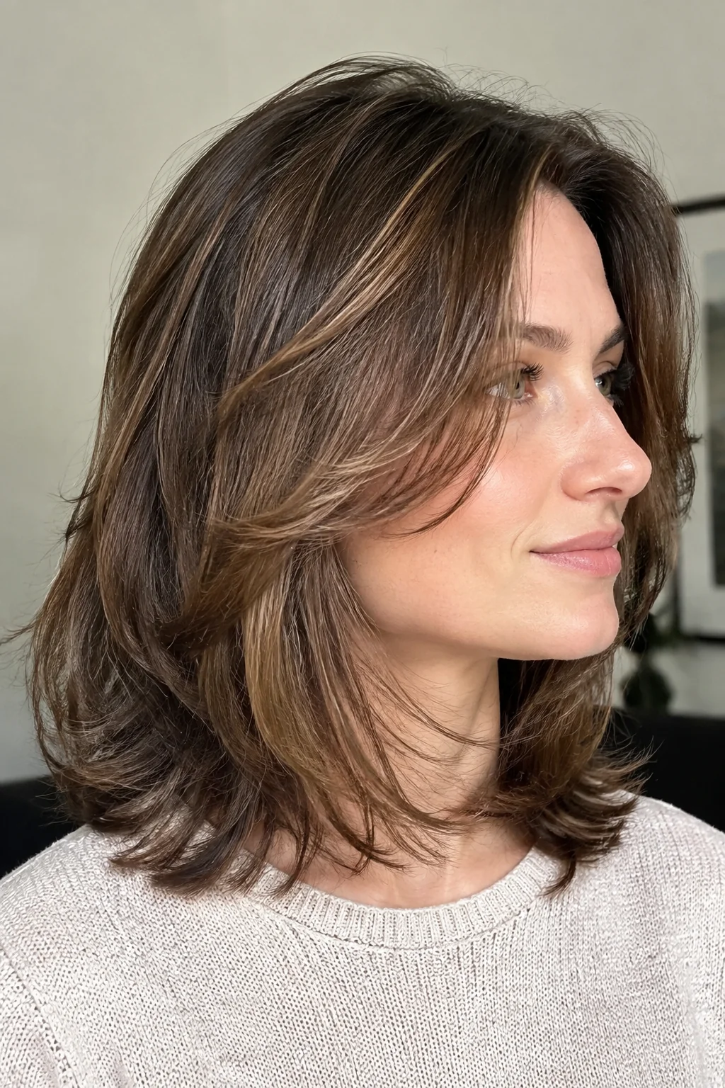 Feathered U-Shaped Midi Cut hairstyle