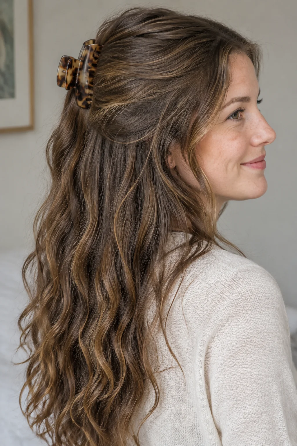 Half-Up Claw Clip Cascade hairstyle