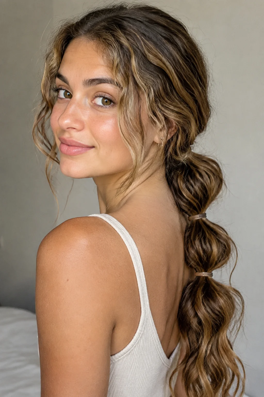Textured Low Bubble Ponytail hairstyle