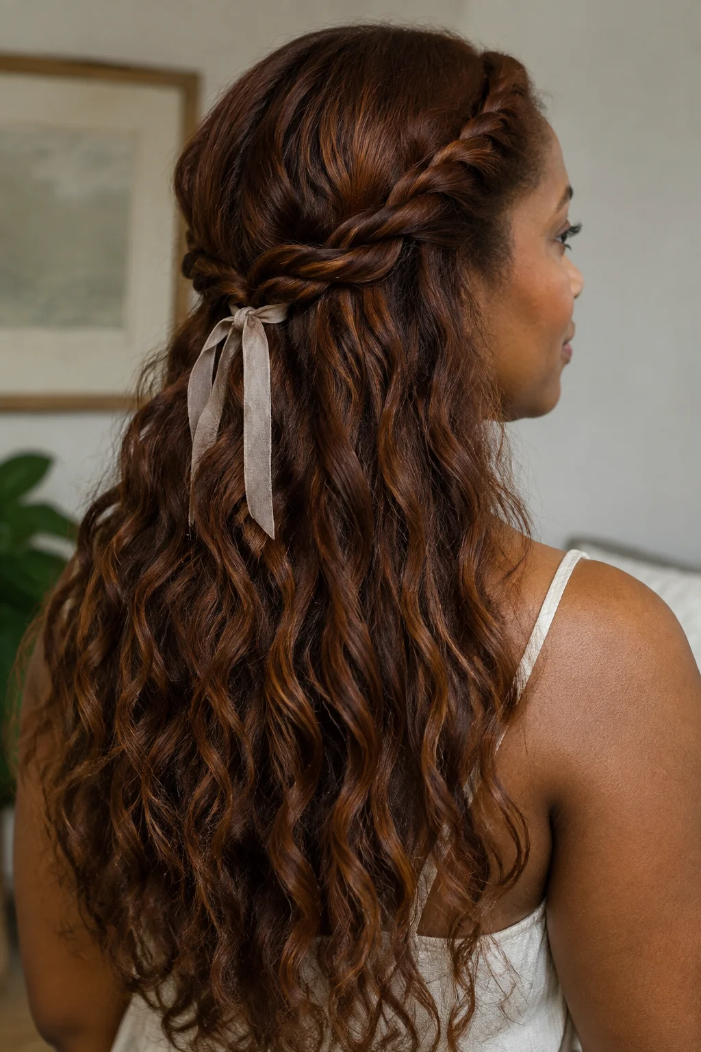 Boho Half-Twist with Loose Ribbons hairstyle
