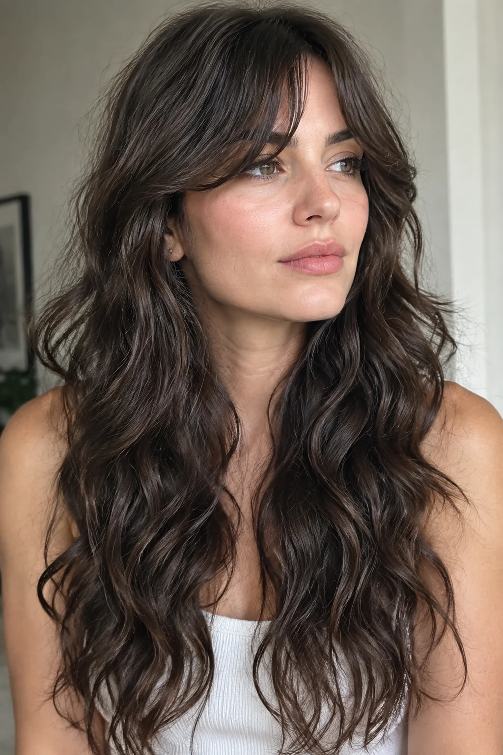 Relaxed Long Shag with Curtain Bangs hairstyle