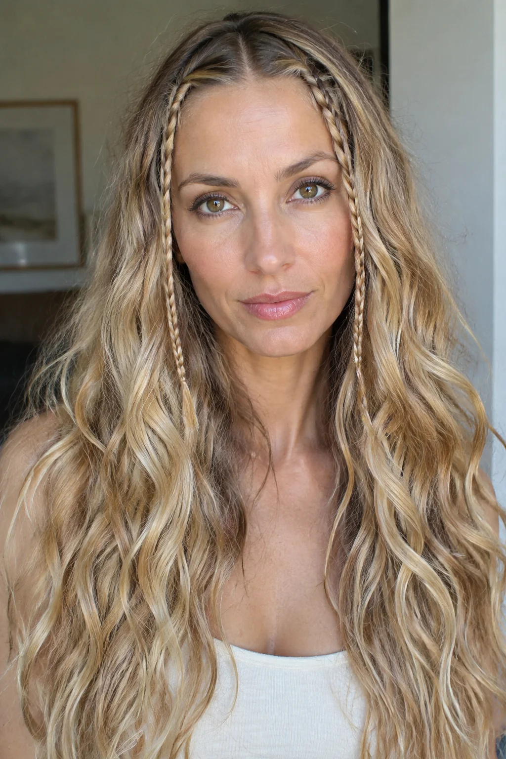 Face-Framing Micro Braids with Free Waves hairstyle