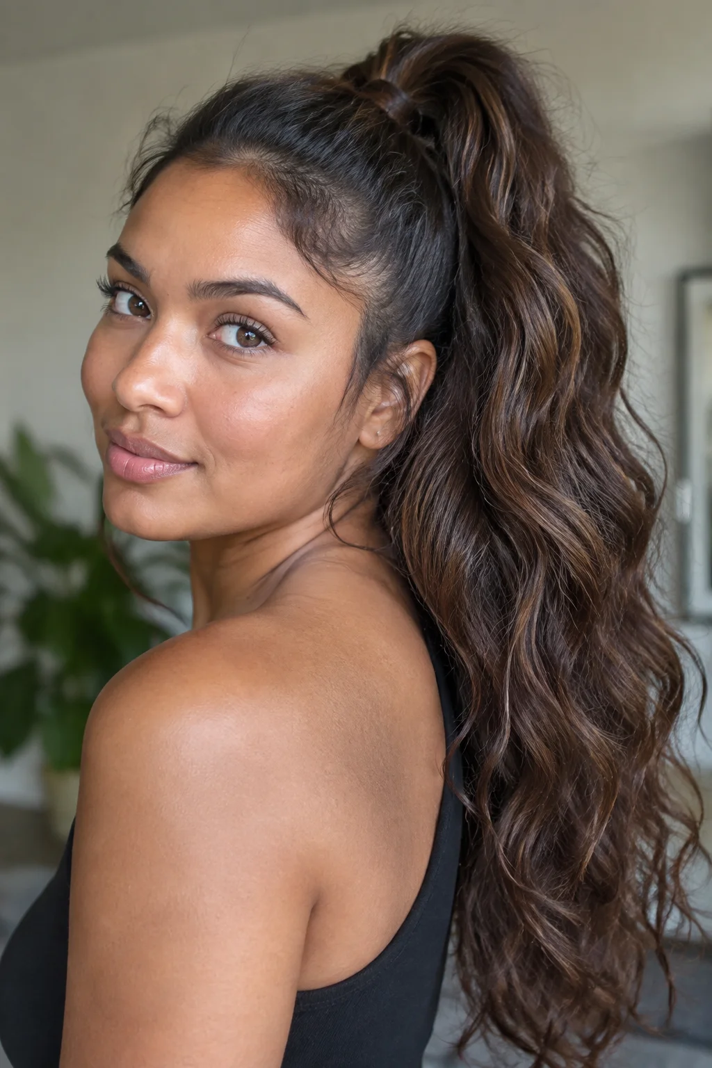 High Voluminous Wavy Pony hairstyle