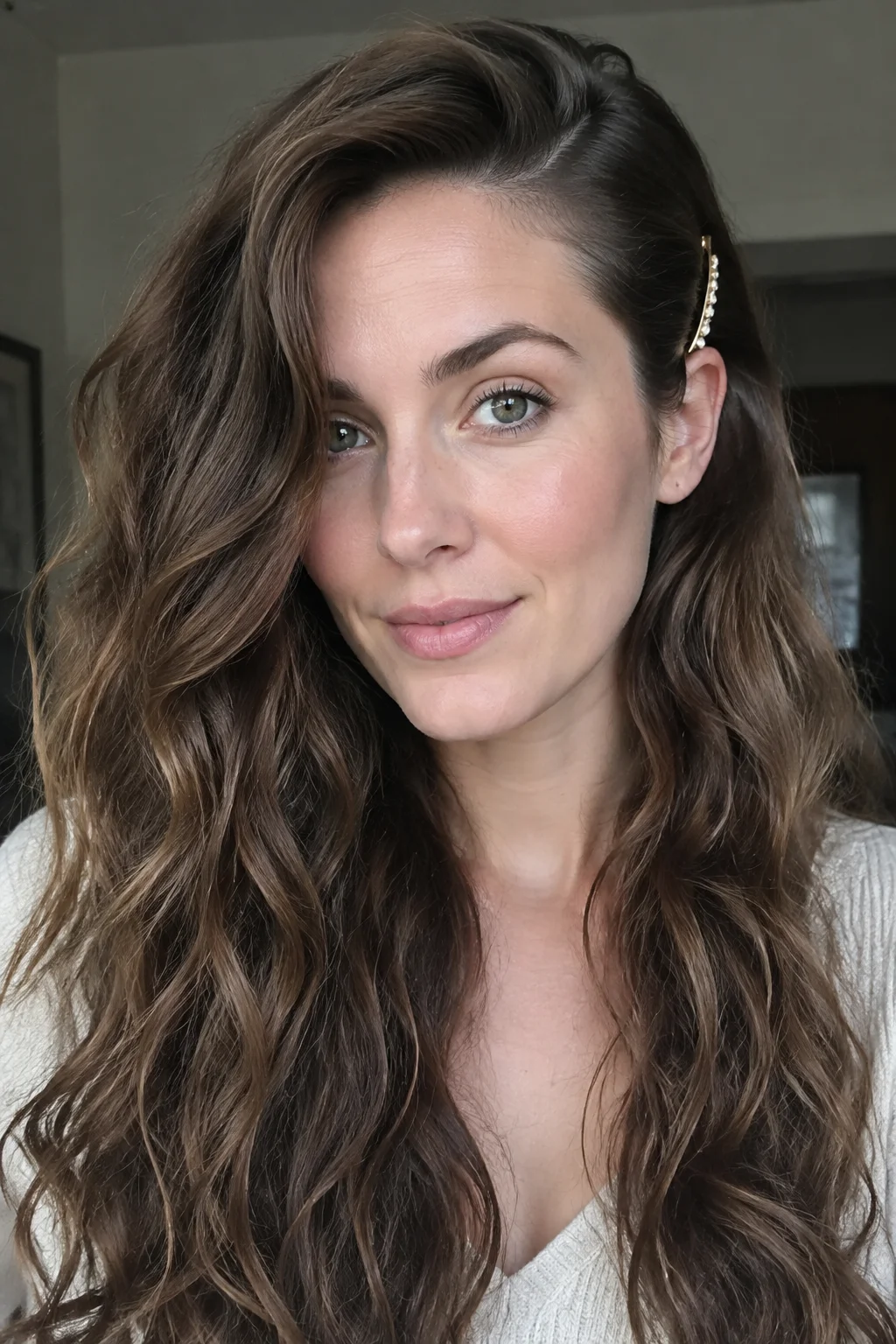 Deep Side Part with Tuck Pin hairstyle
