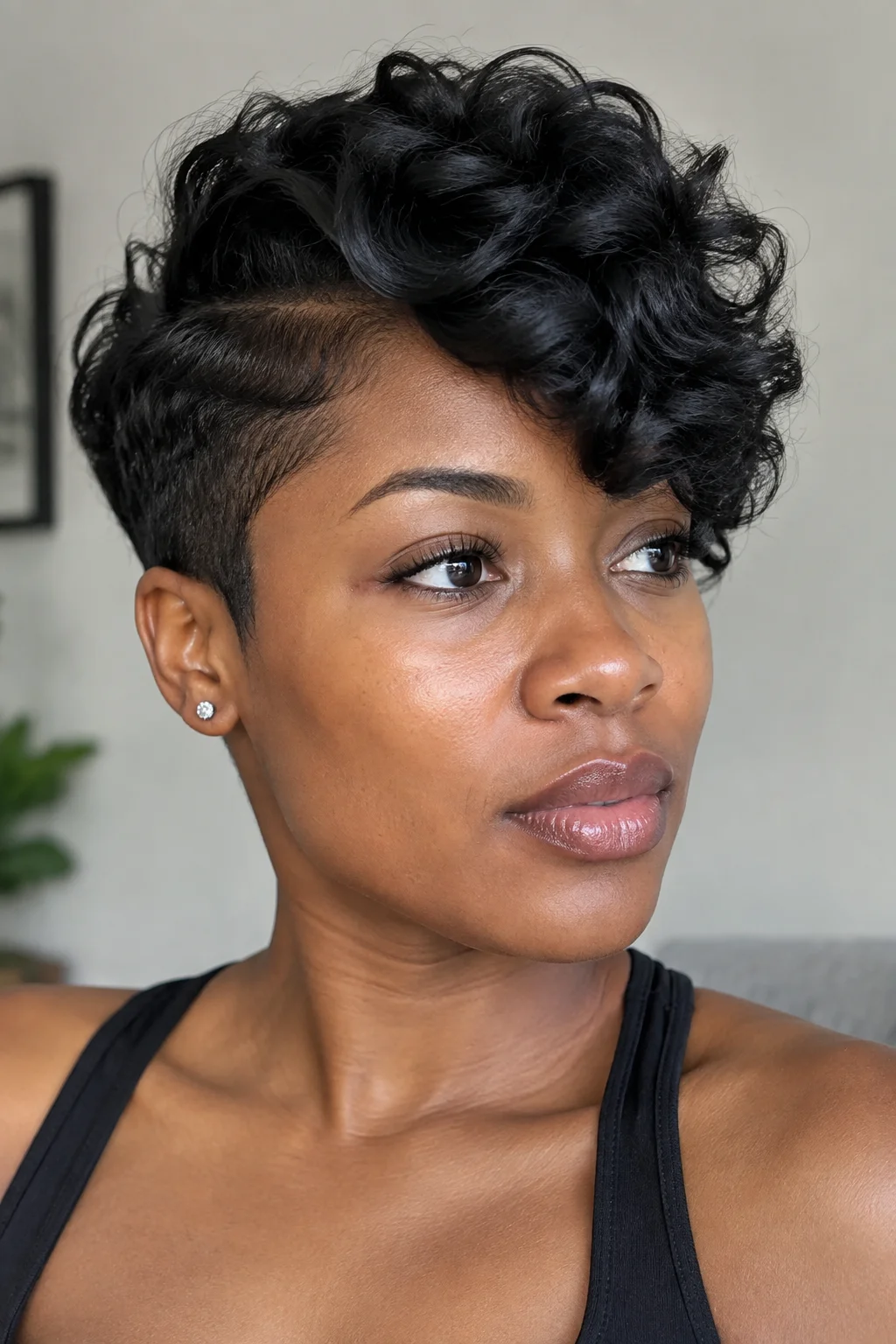 Side-Swept Curly Pixie hairstyle