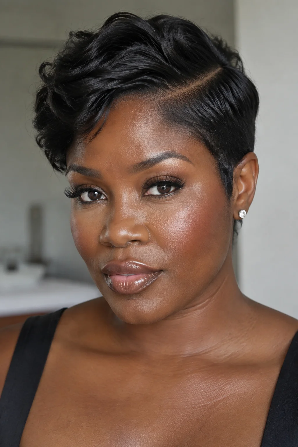Sculpted Side-Part Pixie hairstyle
