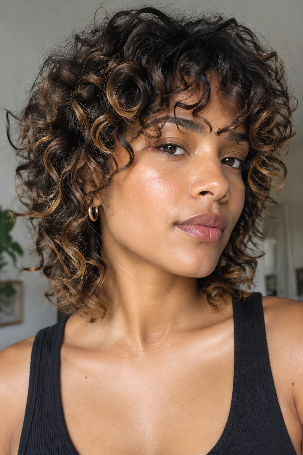 Dimensional Highlighted Curly Shag Wolf hairstyle
