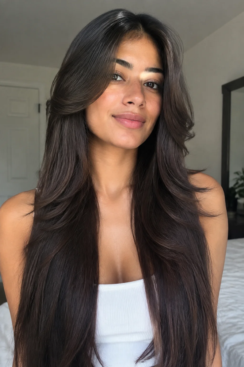Collarbone-Tiered Long Butterfly hairstyle