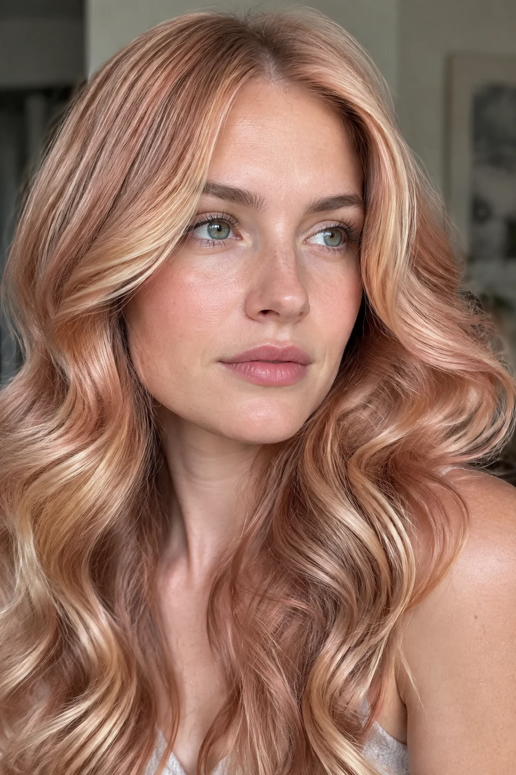 Champagne and Strawberry Blonde Blend hair color