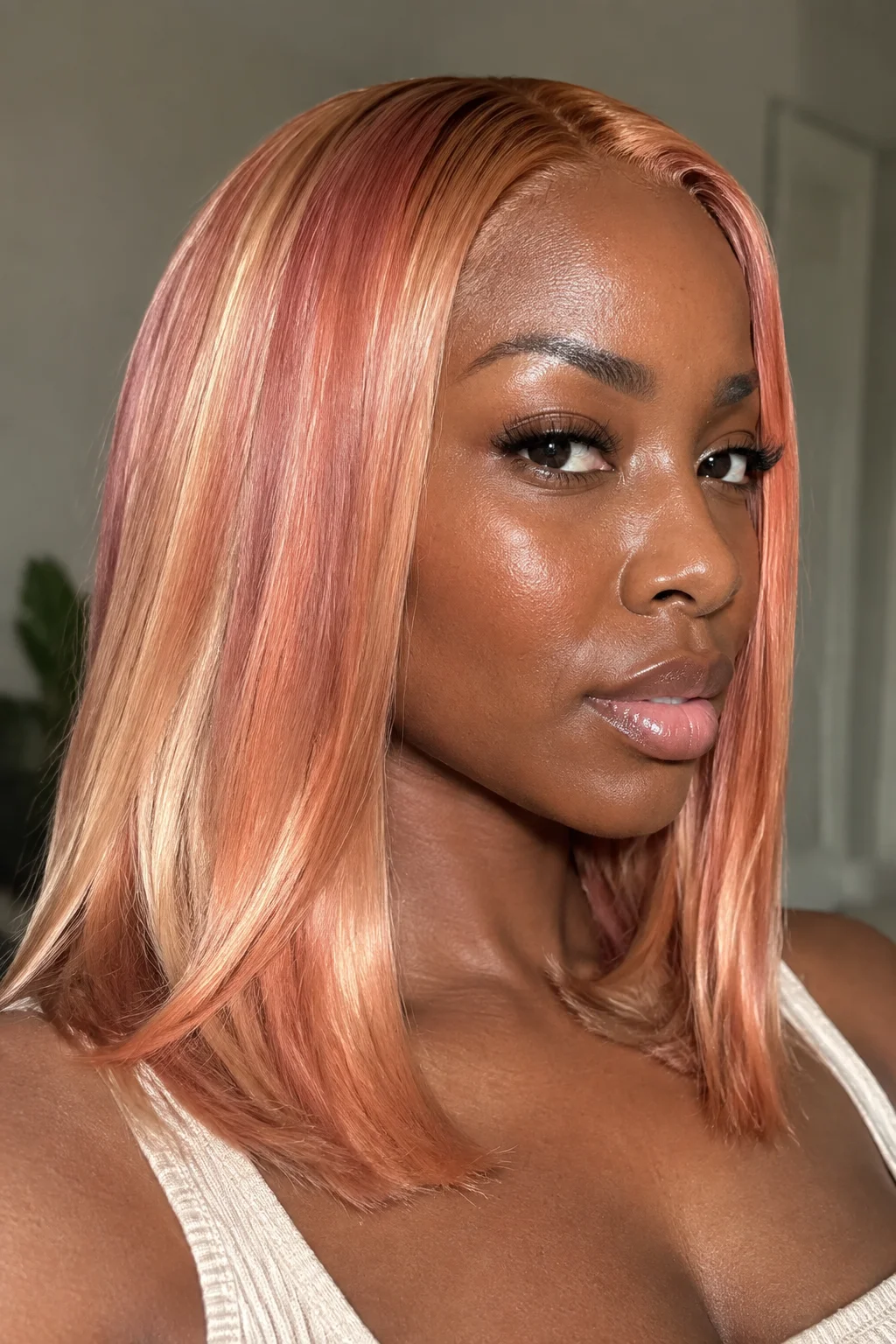 Soft Coral-Strawberry Glaze hair color