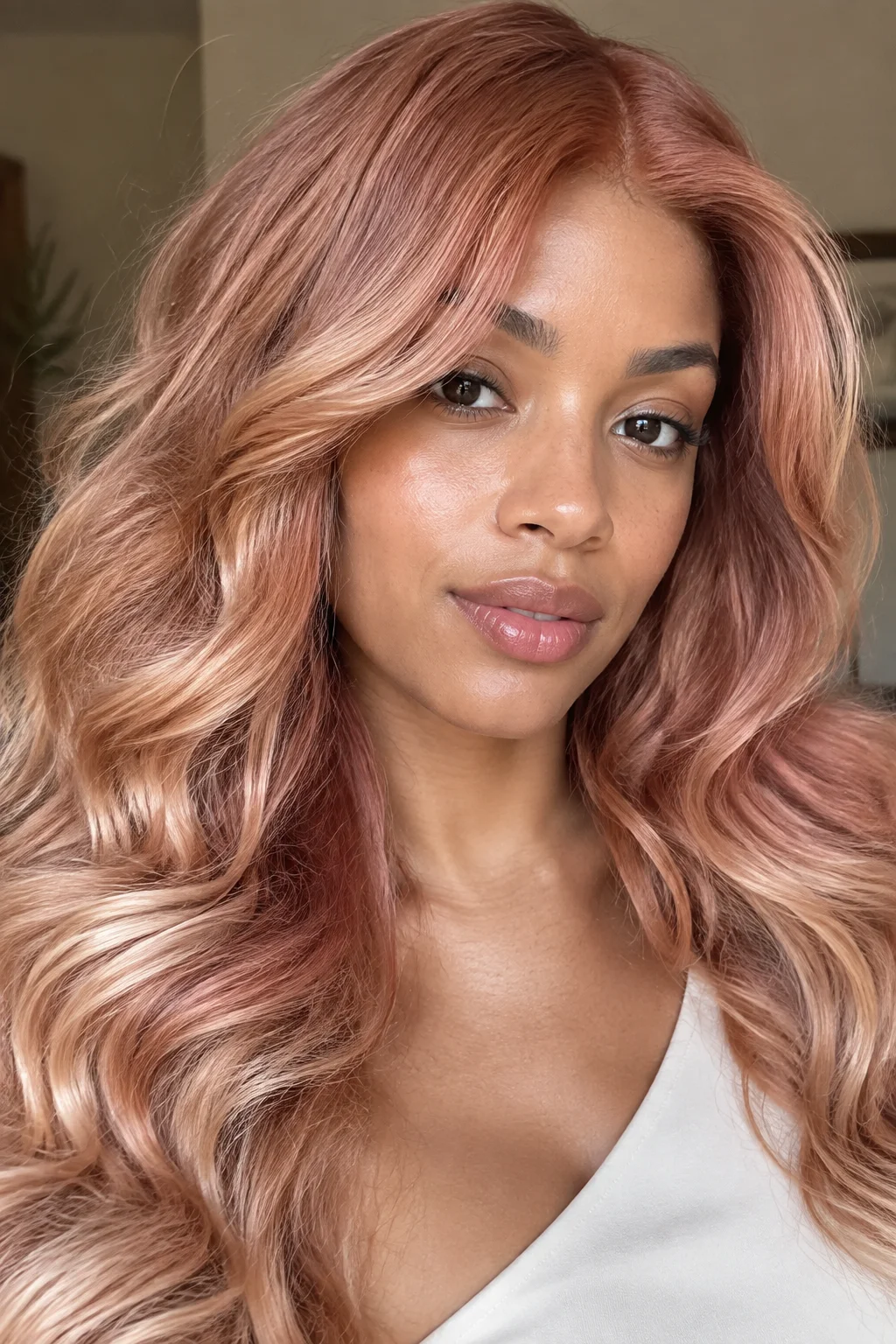 Rose-Gold Strawberry Color Melt hair color