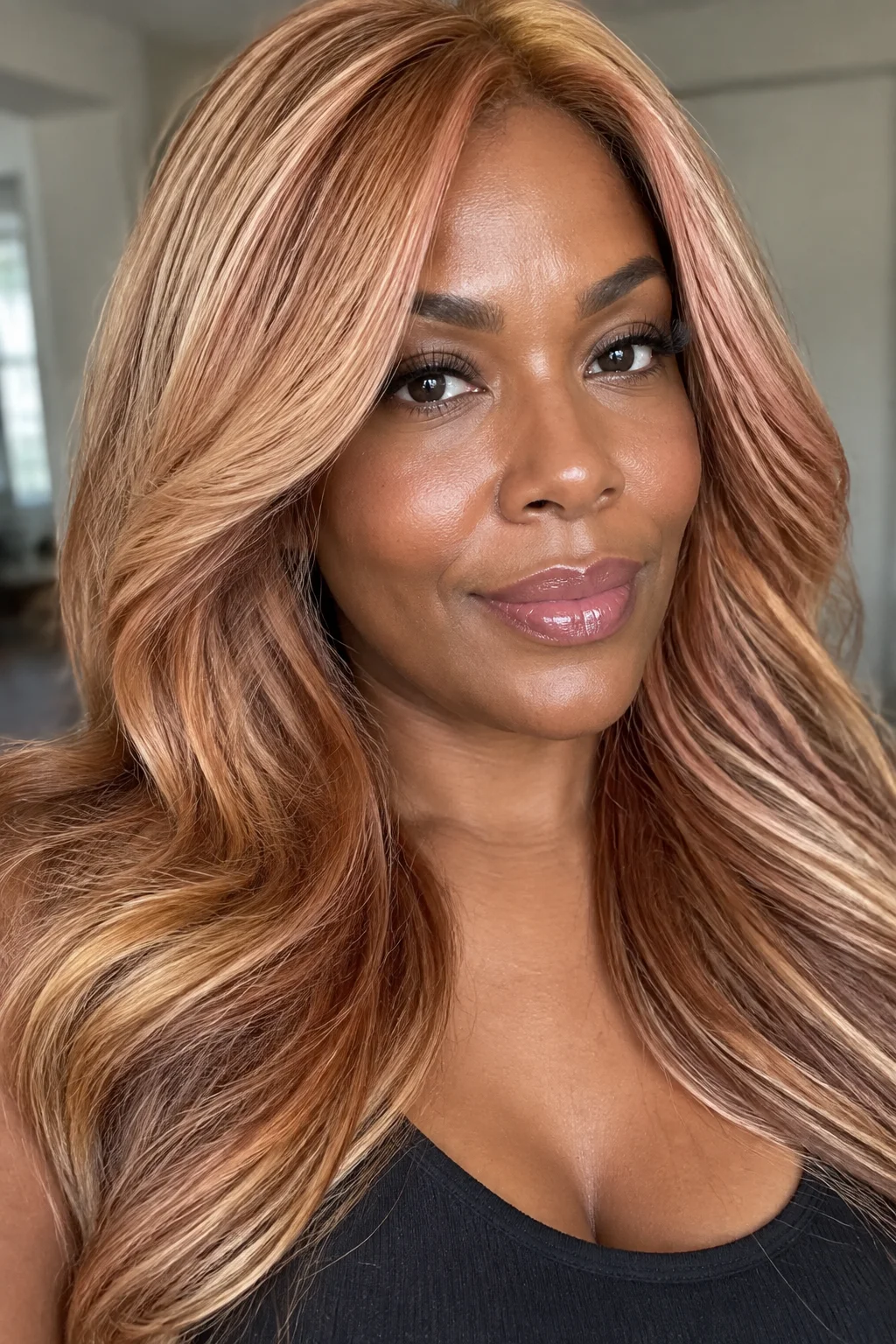 Tawny Copper and Strawberry Lowlights hair color