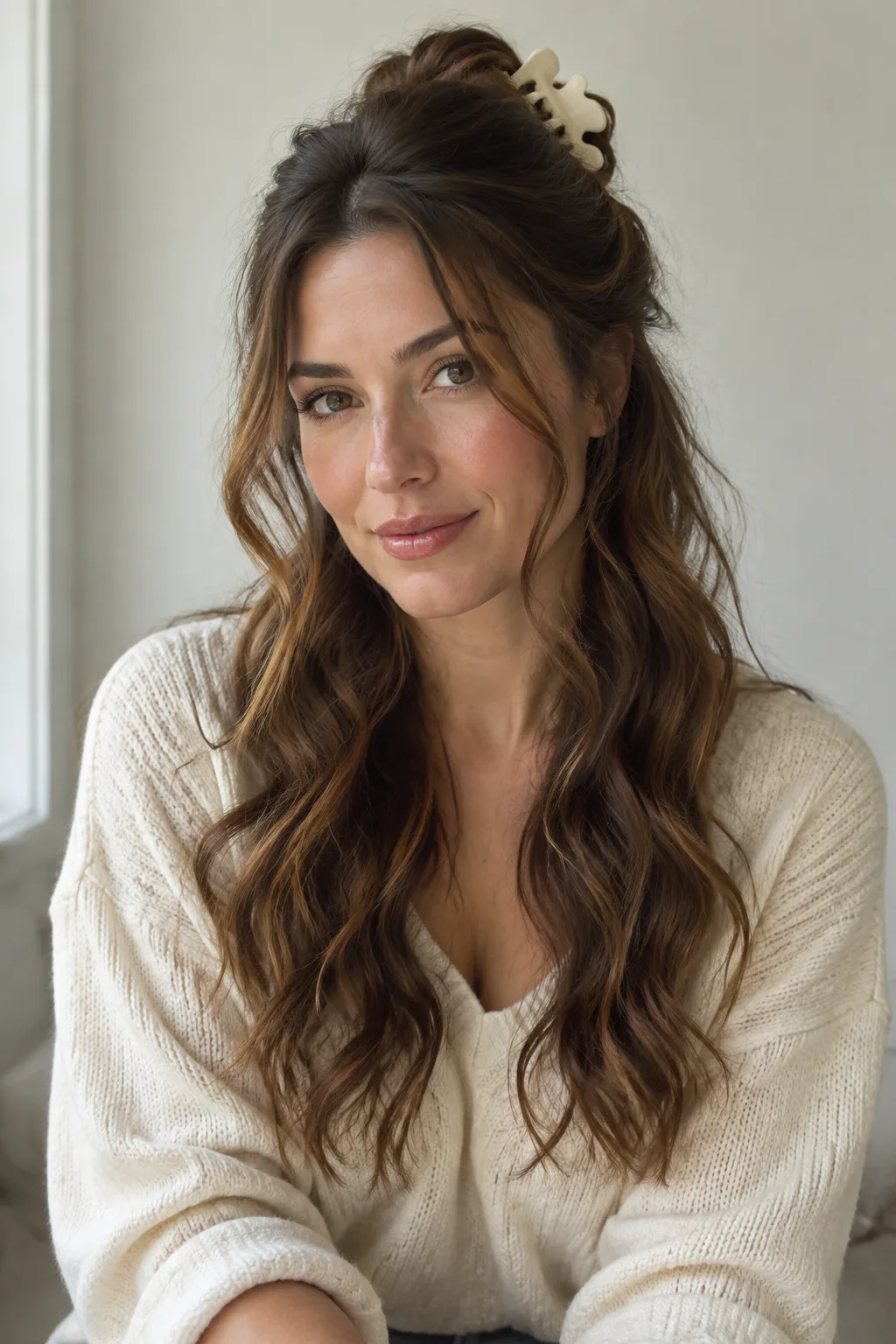 Half-Up Claw Clip With Face-Framing Pieces hairstyle