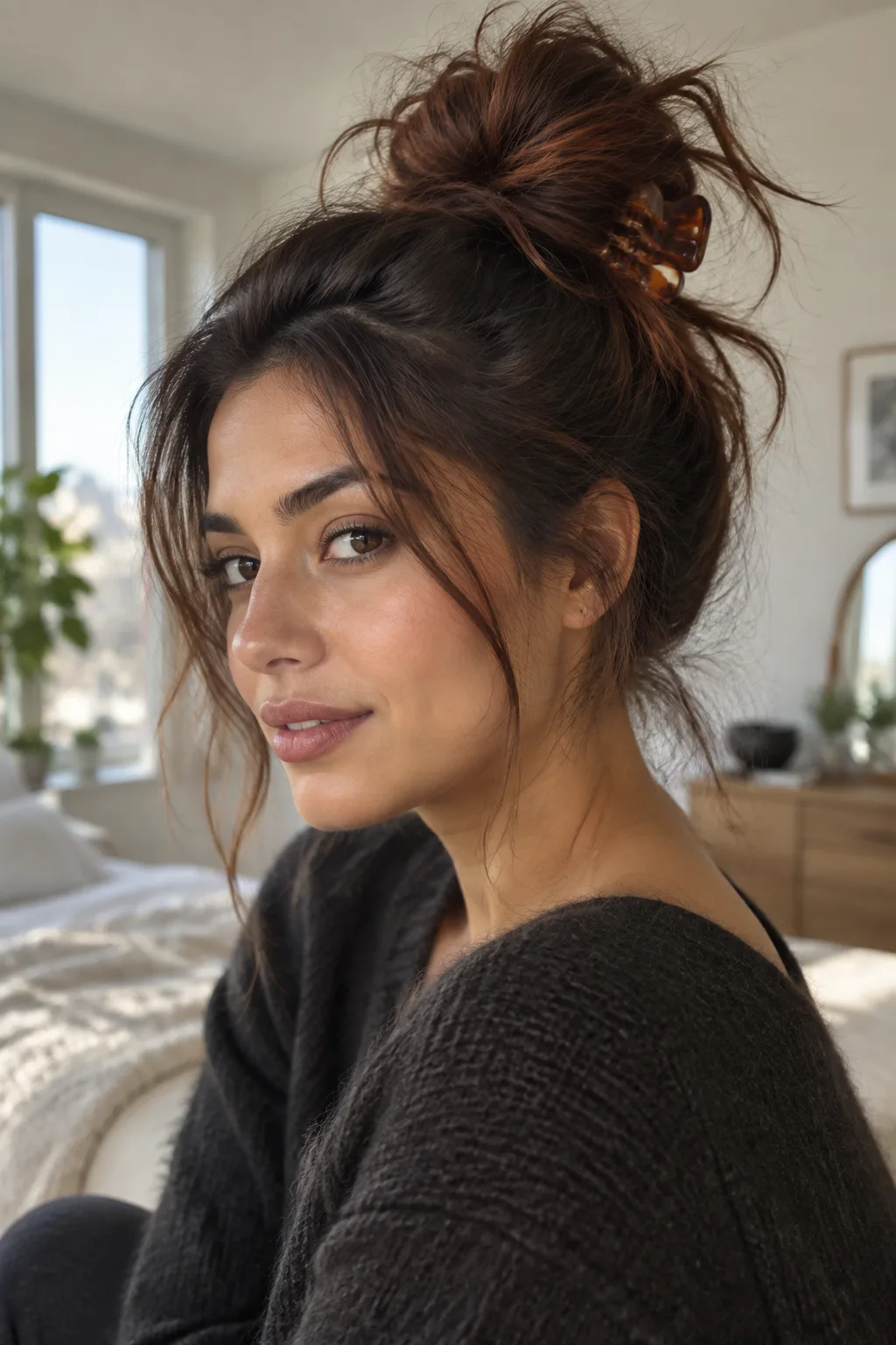 Messy Top Knot Claw Clip hairstyle