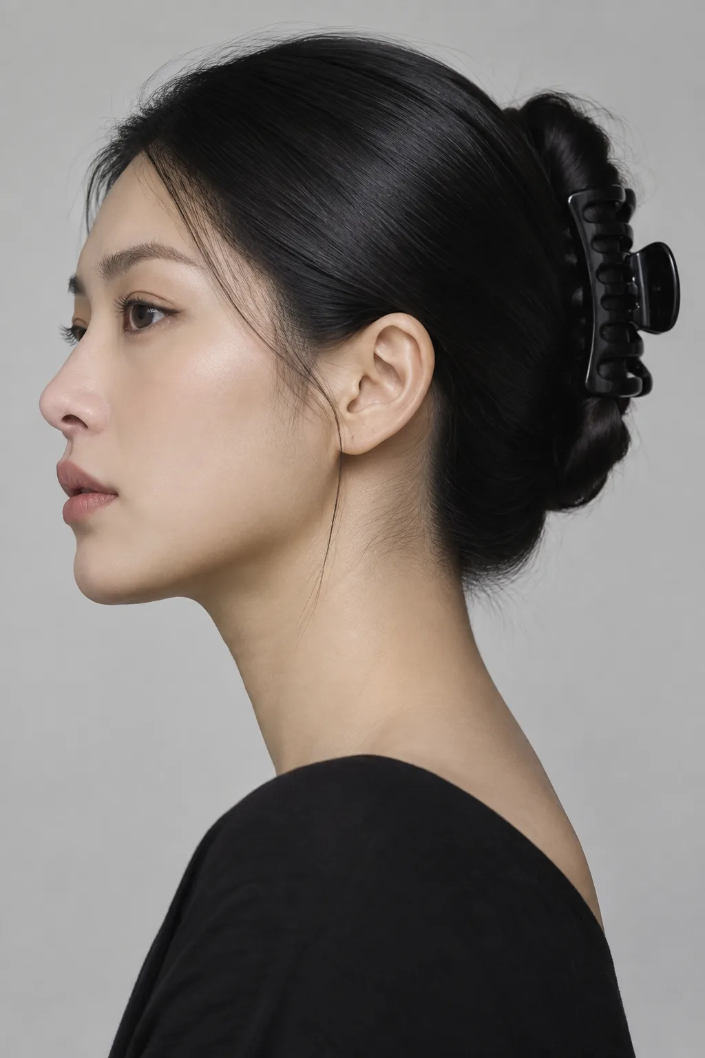 Sleek Slicked-Back Claw Clip Updo hairstyle