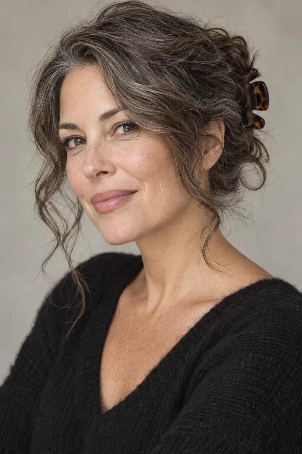 Side-Swept Claw Clip Updo hairstyle
