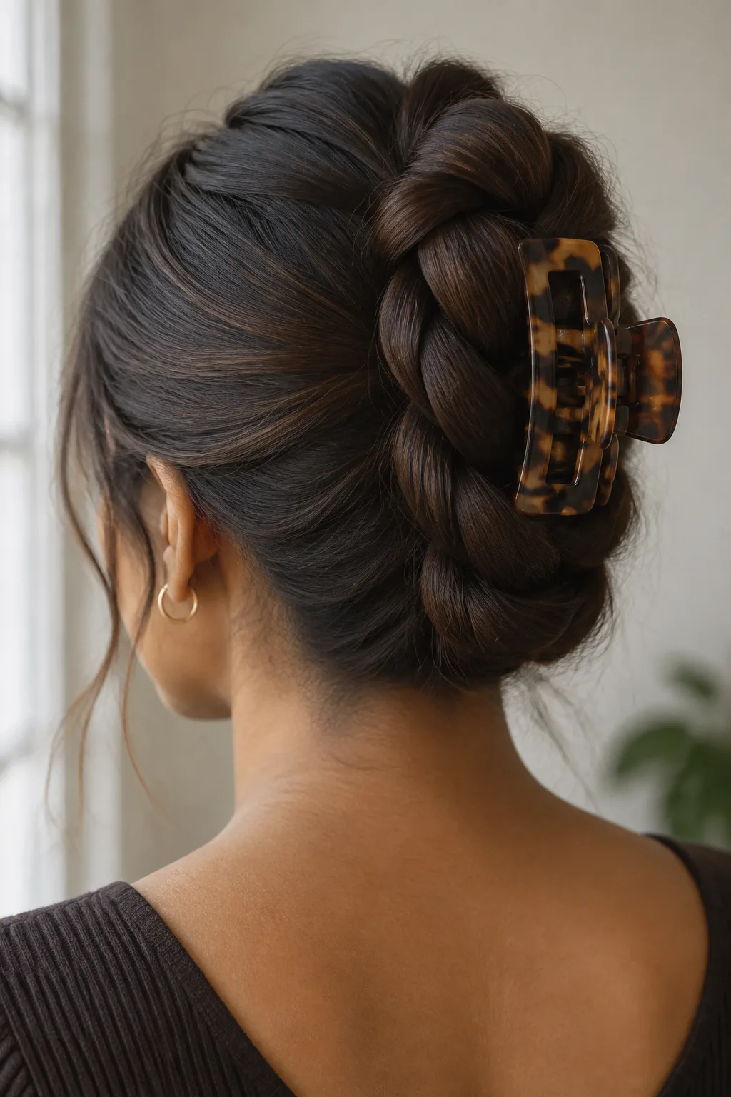 Claw Clip Over a Braided Base hairstyle