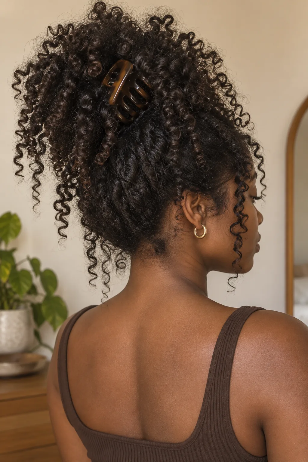 Curly Claw Clip Pineapple hairstyle