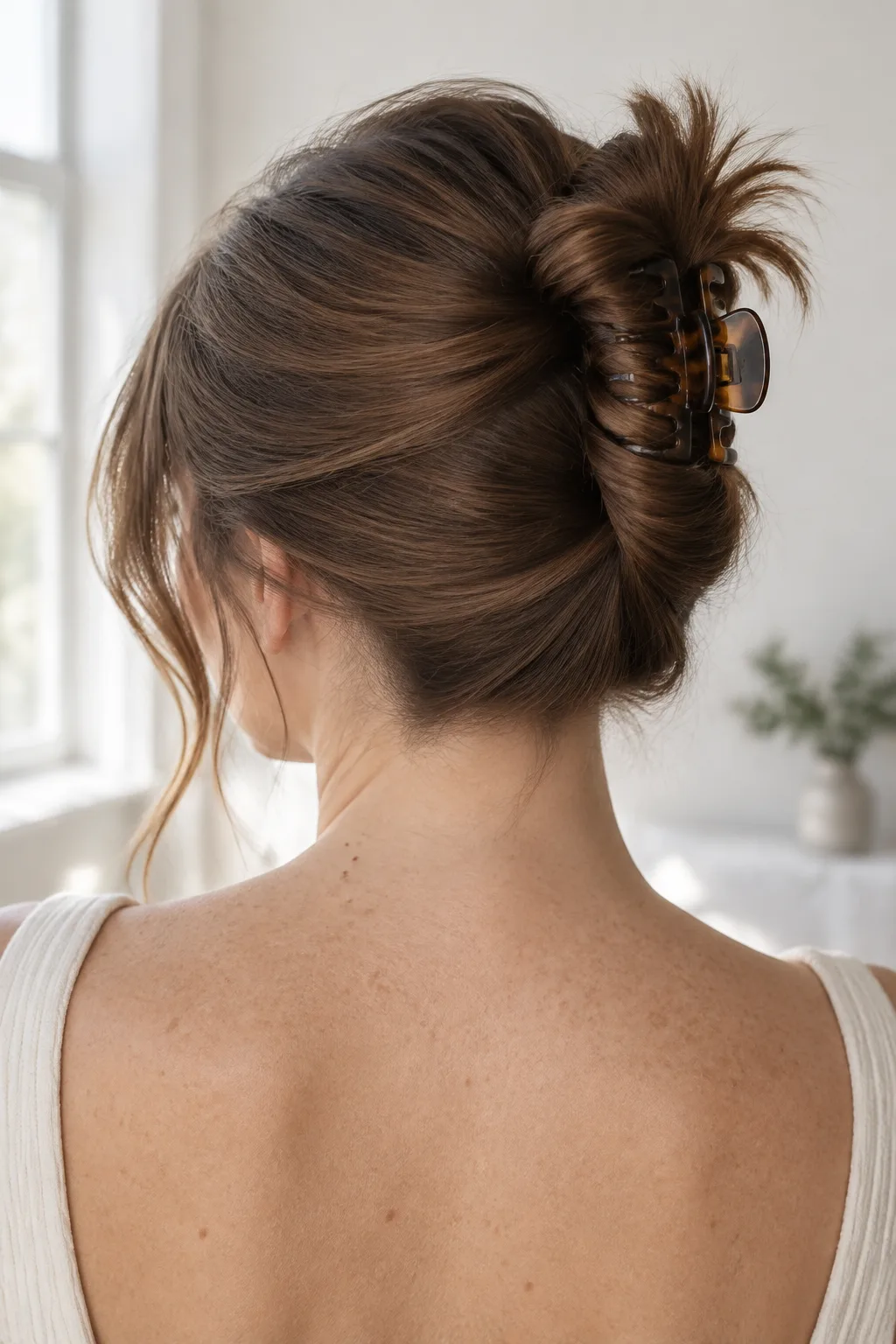 Shoulder-Length Mini Claw Clip Twist hairstyle