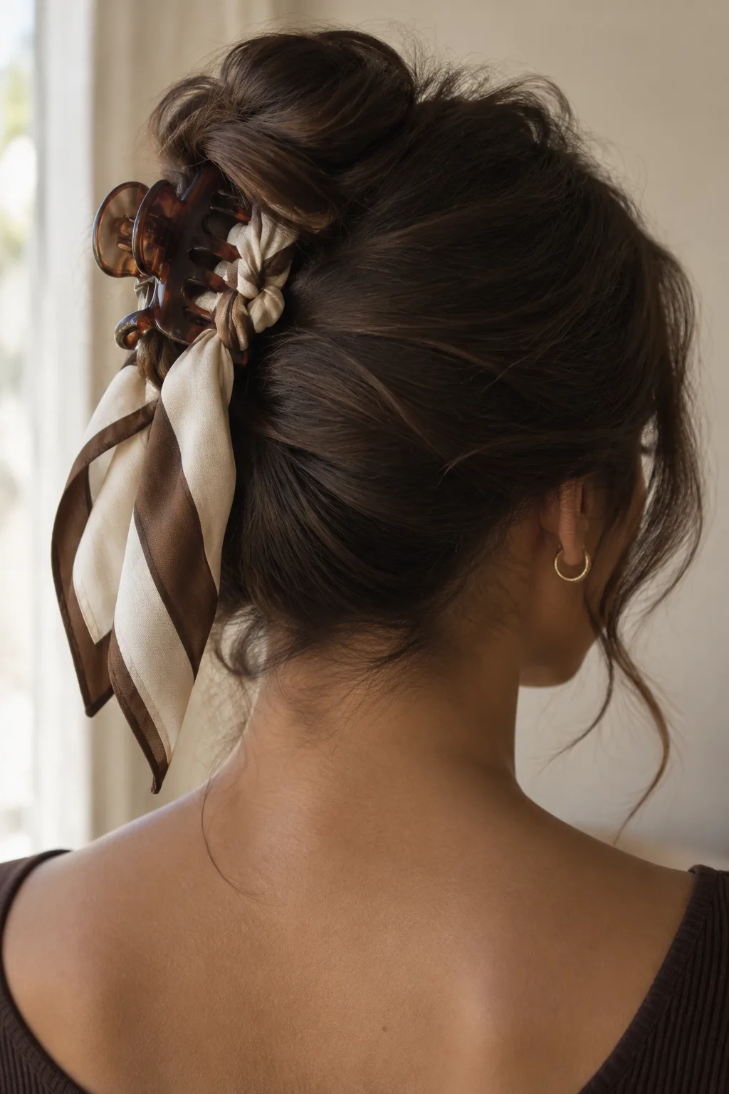 Scarf-Wrapped Claw Clip Updo hairstyle
