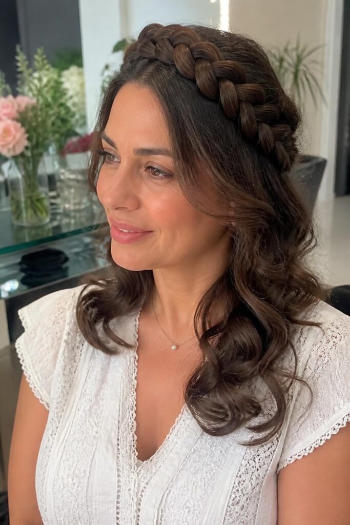 Braided halo with loose curls