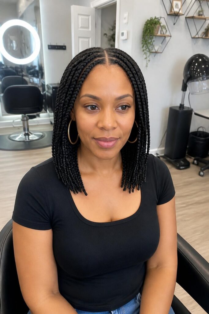 Classic box braids with middle part
