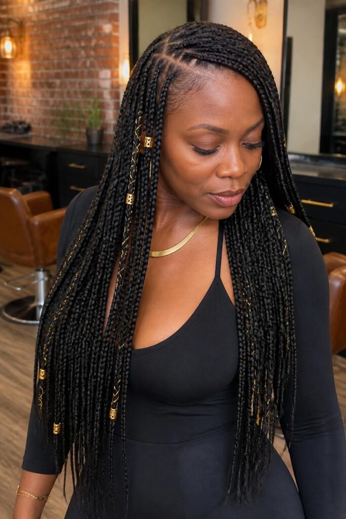 Knotless braids with beads and cuffs