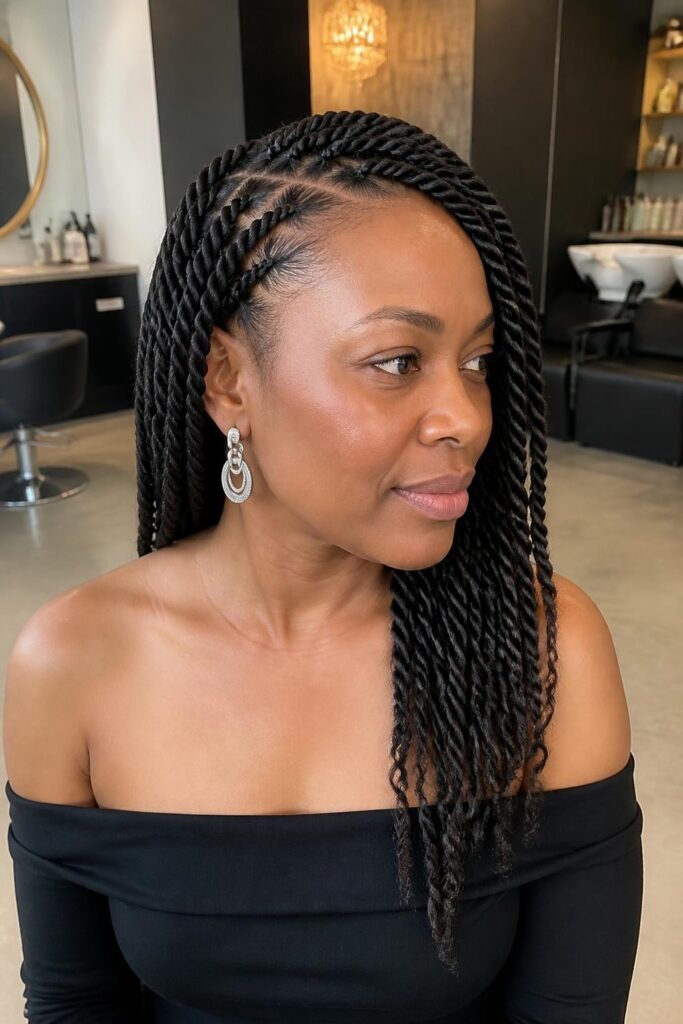 Side-swept senegalese twists