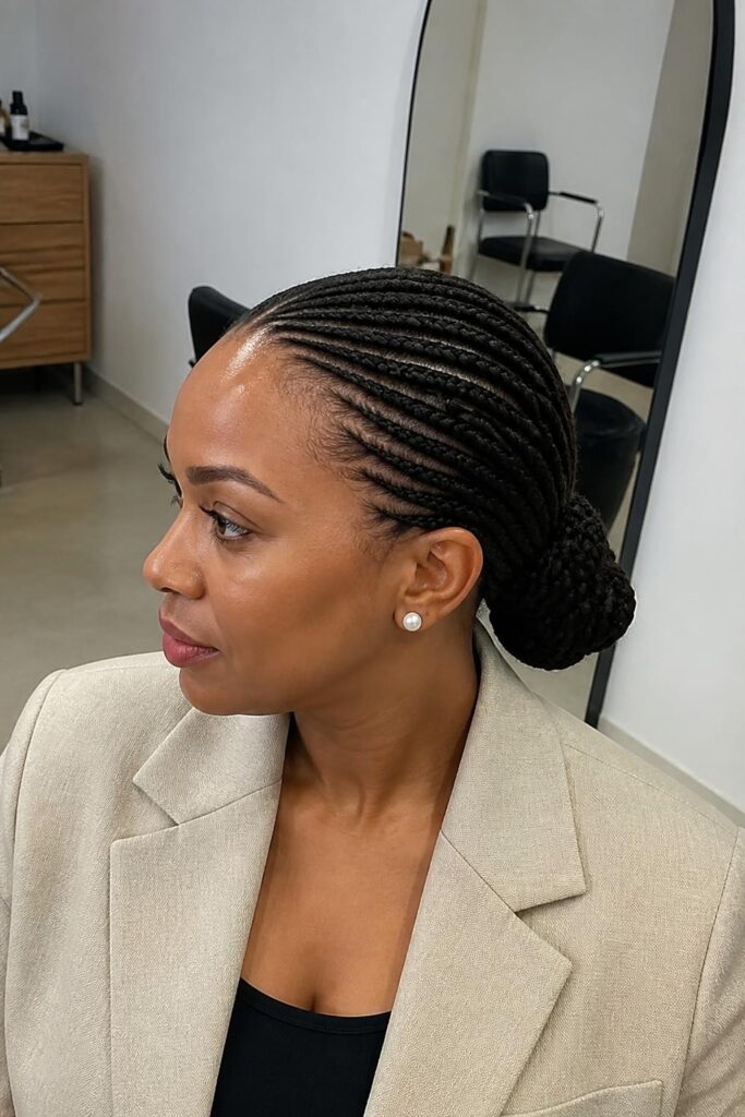 Stitch braids with sleek low bun