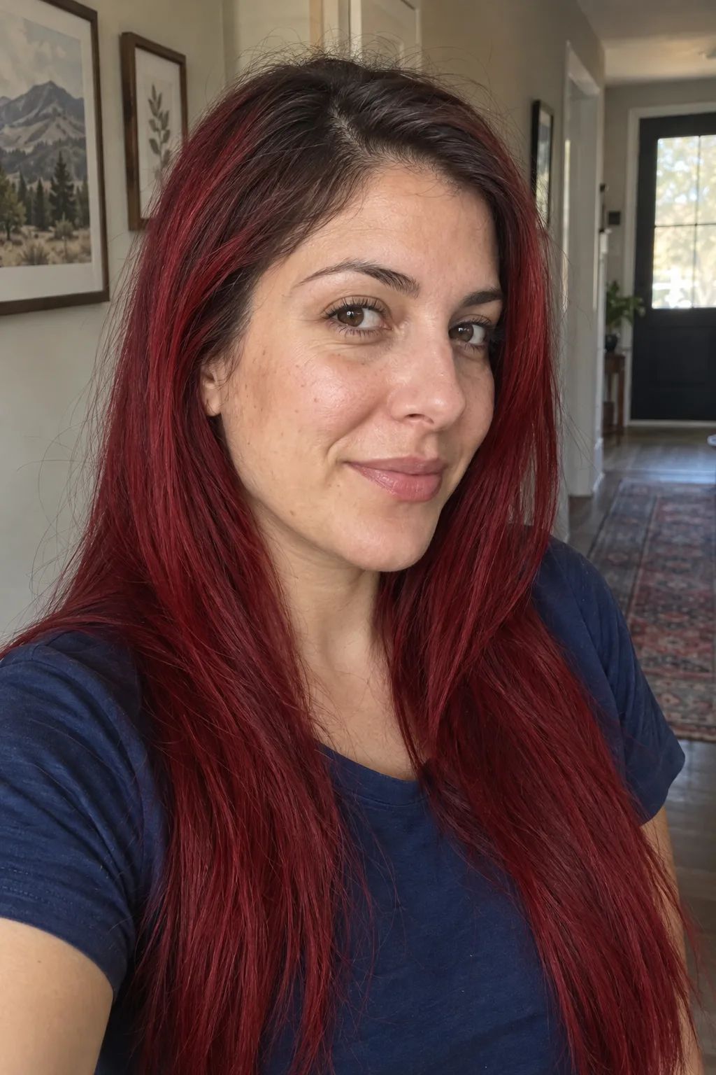 Cherry Red with Dark Roots hair color