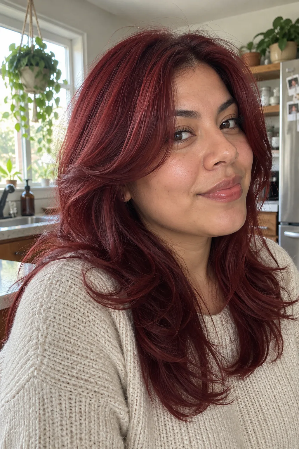 Cherry Red Butterfly Cut hair color