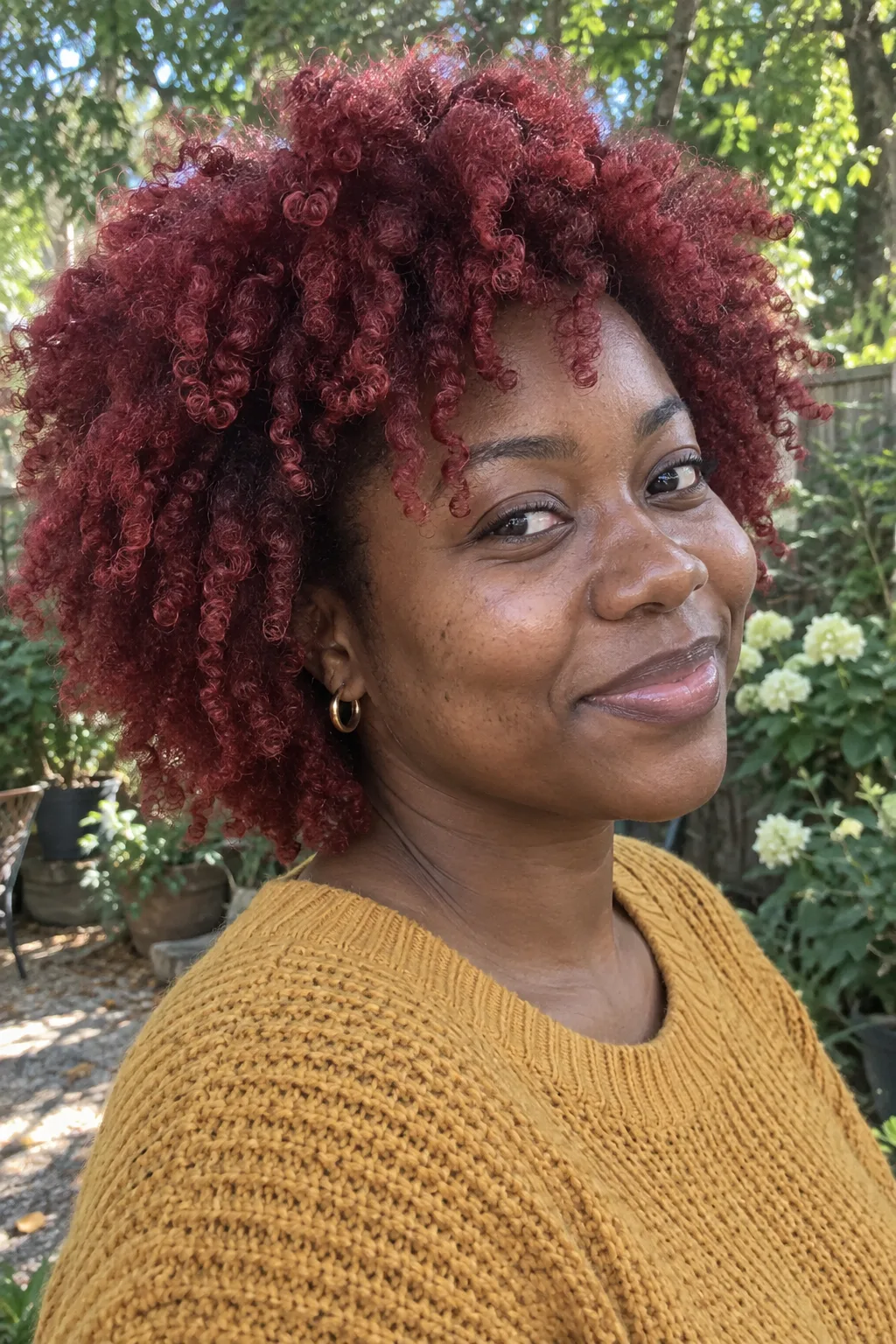 Cherry Red Natural Curls on Coily Hair