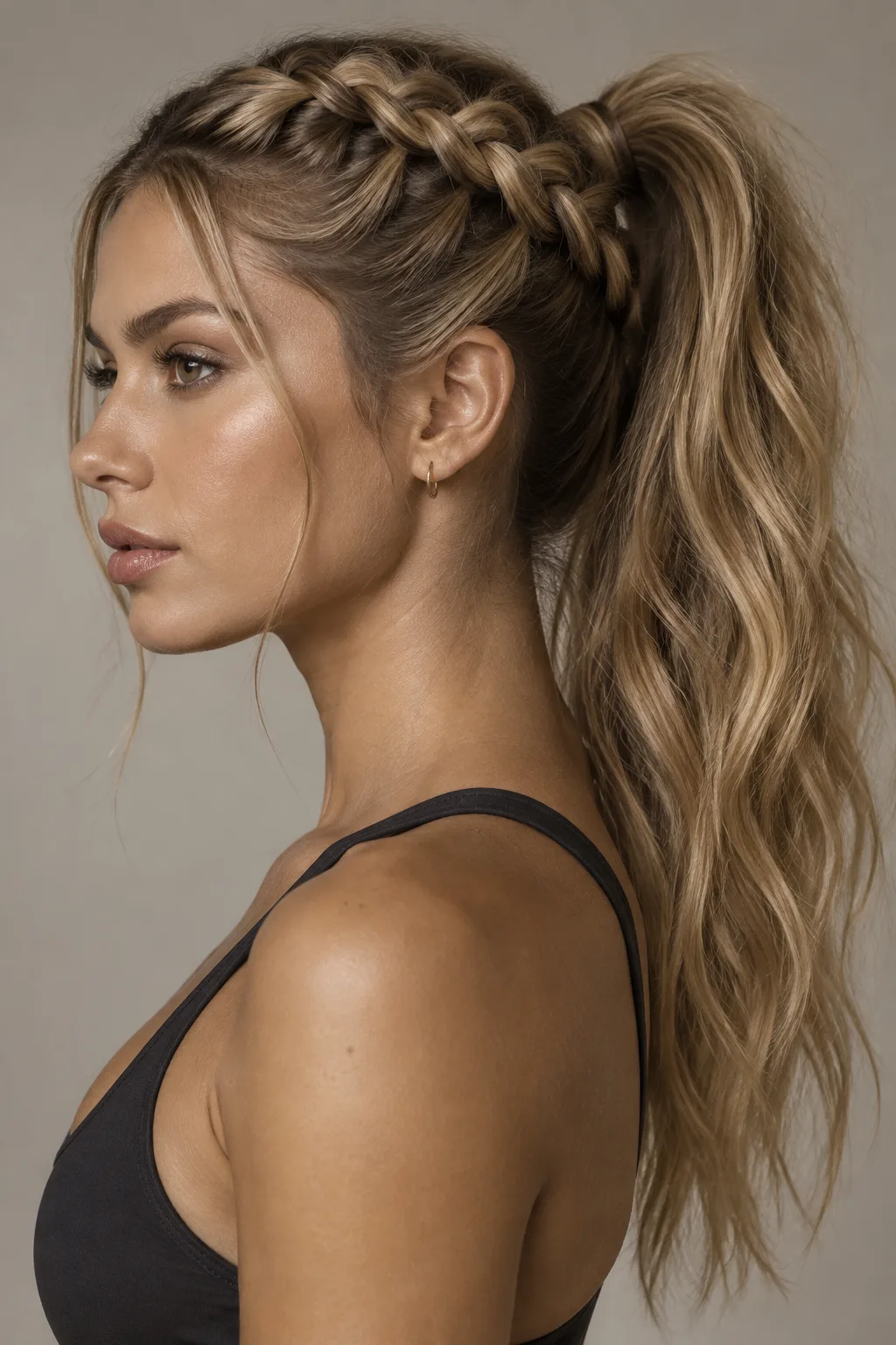 Dutch Braid Into a High Ponytail hairstyle