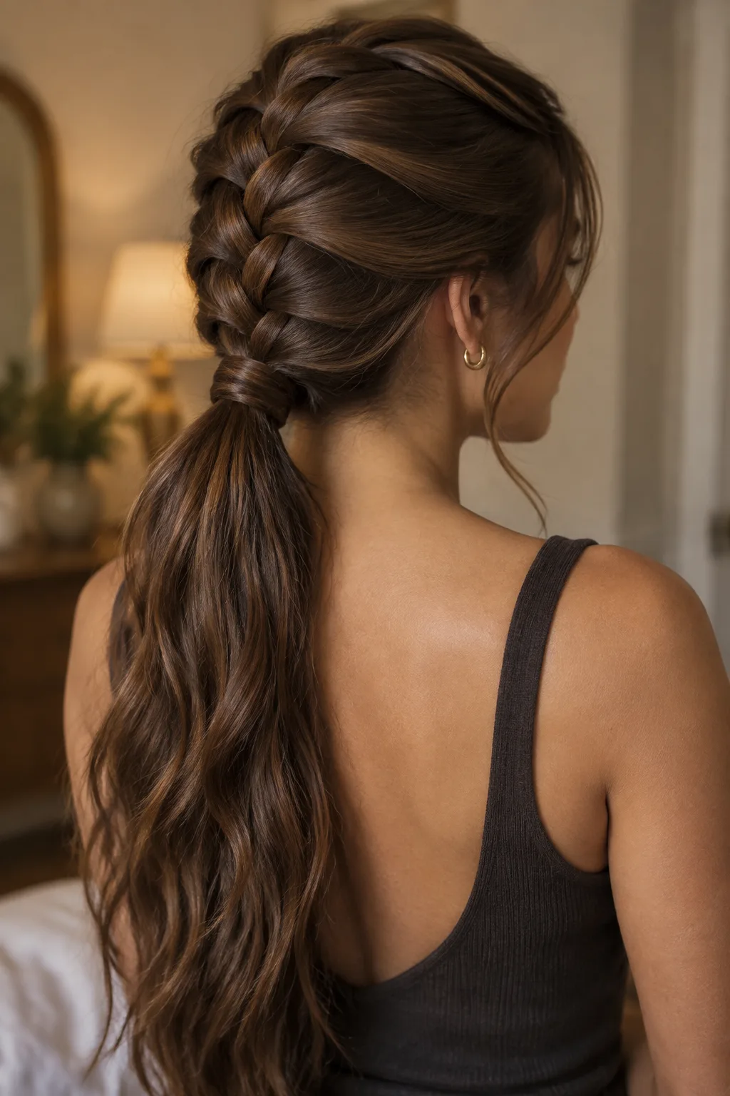 French Braid Into a Low Ponytail hairstyle