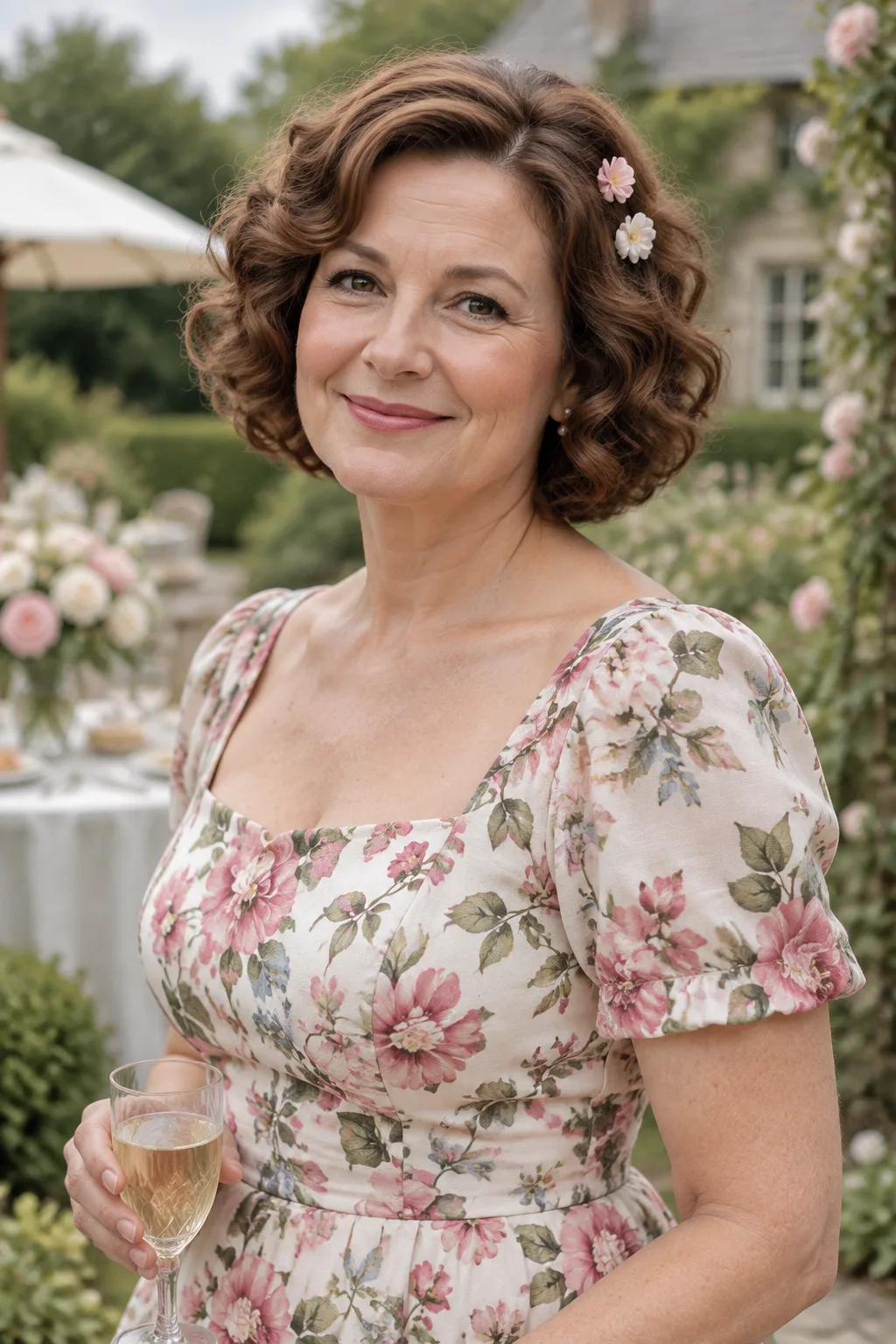 Soft Curled Bob with Flower Clips hairstyle