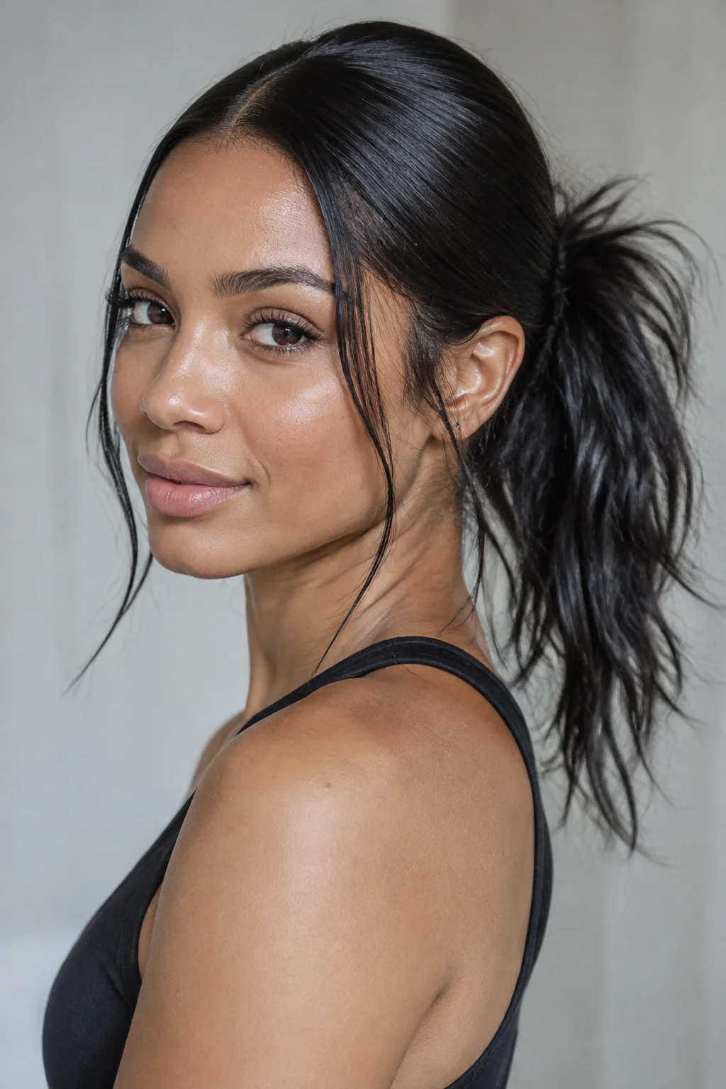 Sleek-Front Messy-Back Pony hairstyle