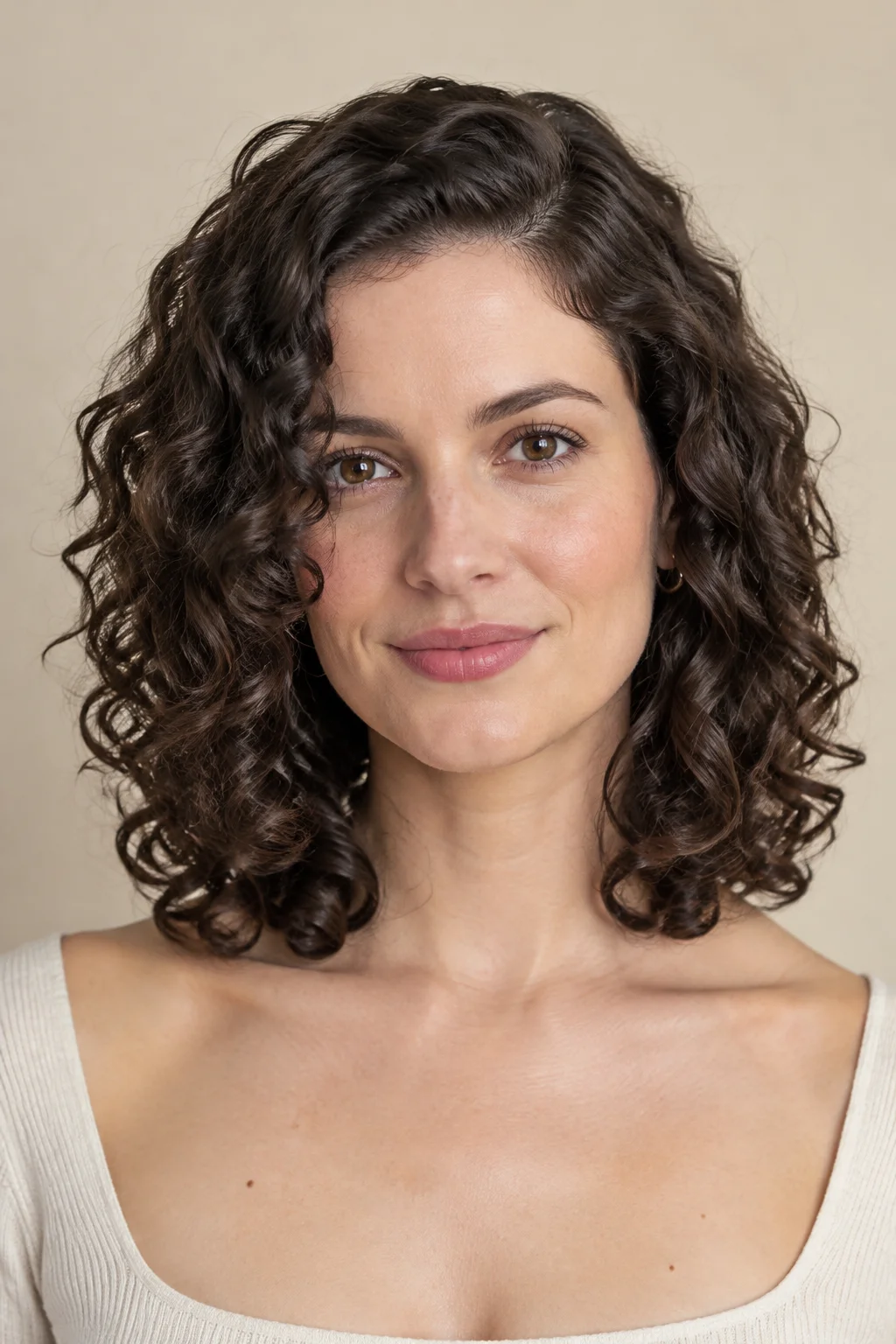 Rounded Layered Curly Lob hairstyle