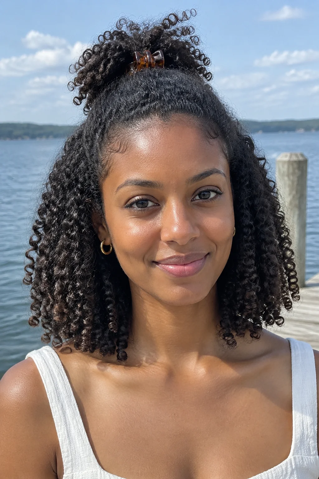 Half-Up Curly Lob hairstyle